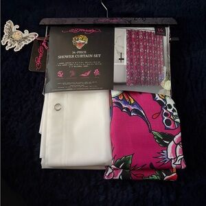 Ed Hardy Pink and White 14 piece Shower Curtain Set